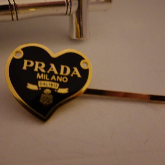 Authentic Prada Vintage Light Blue & Gold Heart Button on New Hair Clip - Picture 7 of 11